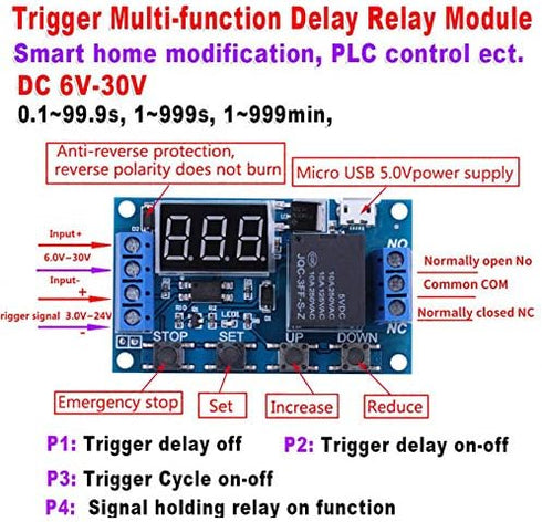 DC 6-30V Digital LED Relay Board Cycle Timing Circuit Switch Timer Delay Trigger Module Micro USB 5V......