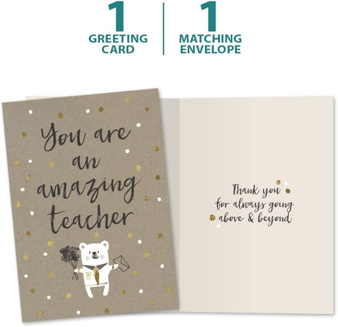 Tree-Free Greetings Teacher Appreciation Cards - Artful Designs - 1 Card + Matching Envelopes - Made in USA - 100% Recycled Paper - 5"x7" - Heartf...