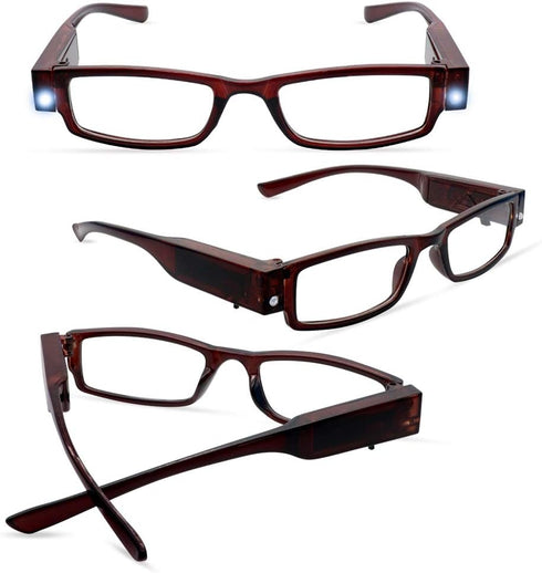 2 Pcs Reading Glasses with Lights for Men and Women Led Readers Fashion Glasses for Reading Lighted Magnifier Nighttime Reader Compact Full Frame ...