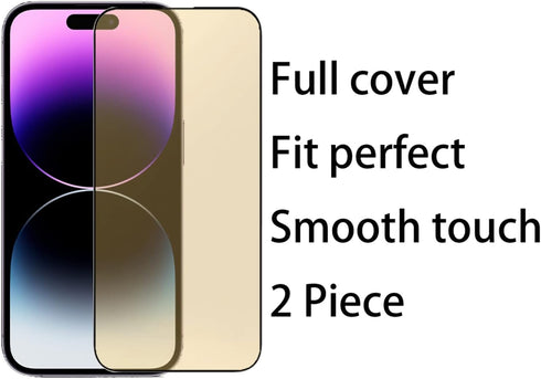2 PCS Anti-Blue Tempered Glass Mirror Screen Protector Film Suit for iPhone 14 Pro Max, 6.7 inch 9H Hardness Anti-scratch Full Covered (Gold)...