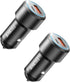 USB C Car Charger, 2 Pack PD 20W & QC 3.0 22.5W USB Car Fast Charger Plug, Mini Aluminum Alloy Cigarette Lighter Charging Adapter, Compatible with...