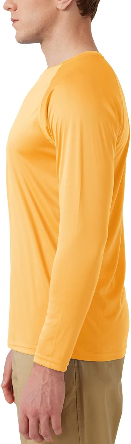 Men's UPF 50+ Rash Guard Swim Shirt Long Sleeve Moisture Wicking Quick Dry Lightweight Wrinkle-resistant Fishing Running, Honey Yellow, Large...