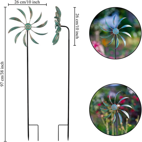 Wind Spinners Outdoor Metal, Garden Pinwheels Waterproof Wind Sculptures, Small Windmills for Yard and Garden Decor...
