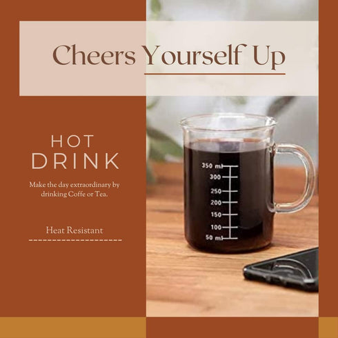 Novelty Laboratory Beaker Mug 14 Ounces (425 ml) - Made from Heat Resistant Borosilicate Glass - Accurate Measurement Markings on Side - Microwave...