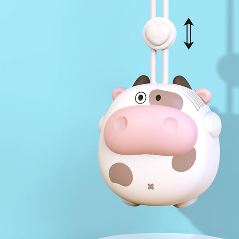 Cartoon Hanging Neck Fan, Portable Battery Powered Mini Personal Necklace Fan with Adjustable Lanyard USB Rechargeable Hands Liberating(cow white)...