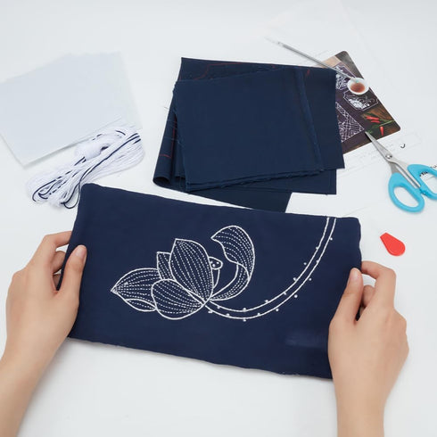 FREEBLOSS Sashiko Tea Mat DIY Sashiko Kit with Instructions Sashiko Kit for Beginners 12.2 * 6.7'' Lotus Sashiko Japanese Needlework Kit for House...