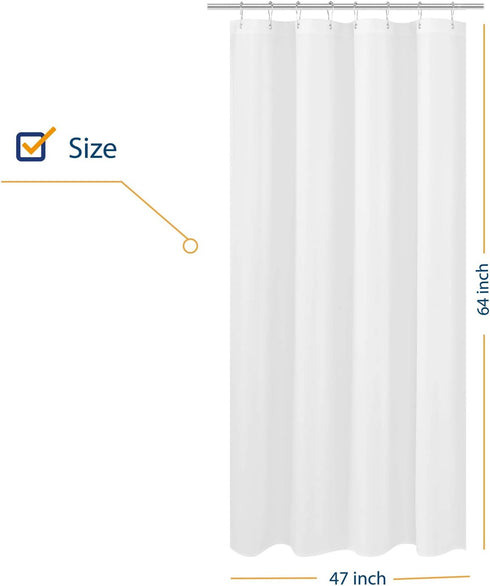N&Y HOME RV Shower Curtain Liner Fabric 47 x 64 inches, Hotel Quality, Washable, Water Repellent, White Bathroom Curtains with Grommets, 47x64...