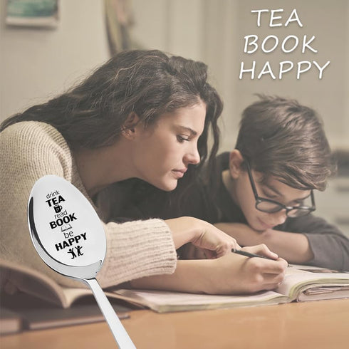 Birthday Christmas Gifts for Women Men Graduation Gifts for Bookworm Friends Sister Drink Tea Read Book Be Happy Spoon Anniversary Graduation Gift...
