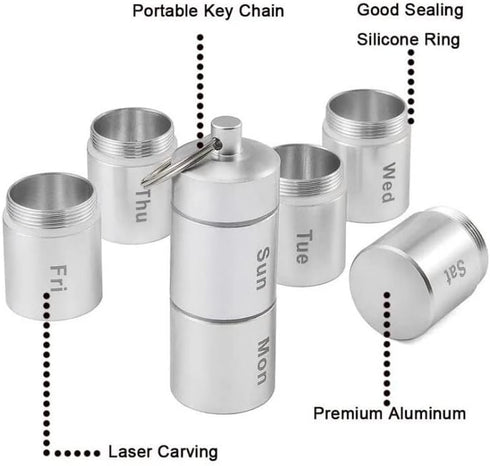 Portable Pill Case Keychain Waterproof 7 Days Pill Holder Travel Pill Container Portable Medicine Keychain Daily Airtight Pill Organizer for Outdo...