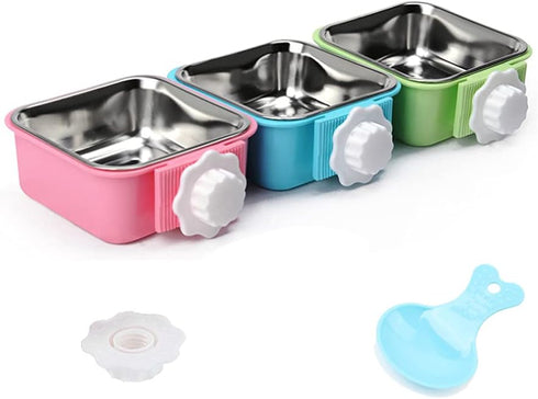 Crate Dog Bowl, Stainless Steel Removable Hanging Food Water Bowl Crate Coop Cup,Pet Cage Bowls with Bolt Holder for Dog, Puppy, Cat, Rabbit, Bird...