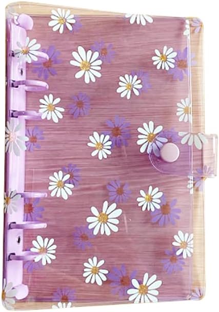 A6 6 Holes Transparent Daisy PVC Binder Cover Loose Leaf Sheet Protector Round Ring View Binder Notebook Planner Folder with Snap Button Closure P...