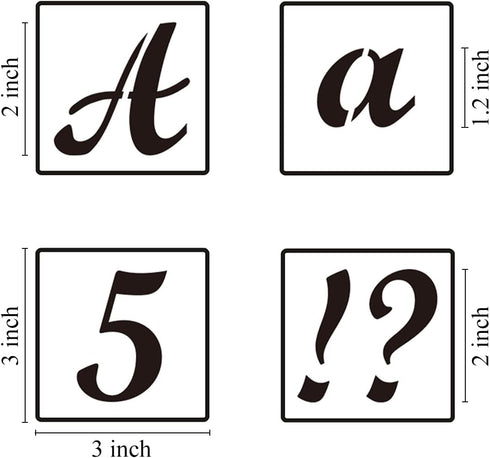 2 Inch Alphabet Letter Stencils for Painting - 70 Pack Letters and Numbers Stencil Templates with Signs for Painting on Wood, Reusable Letter and ...