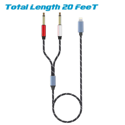 Lightning to Dual 6.35mm 1/4" TS Mono Stereo Y-Cable Splitter Lightning to Dual 1/4 inch Audio Cable Compatible for iPhone12/11/X/XS/XR/8/7/iPad,A...