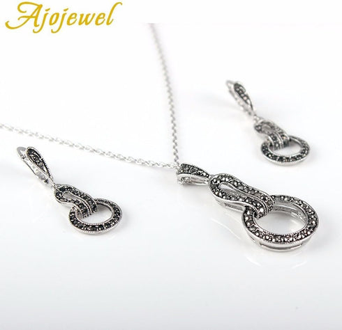 Simple Fashion Vintage Jewelry Sets Women Black Rhinestone 8 Shaped Necklace Earrings Jewelry Accessories...