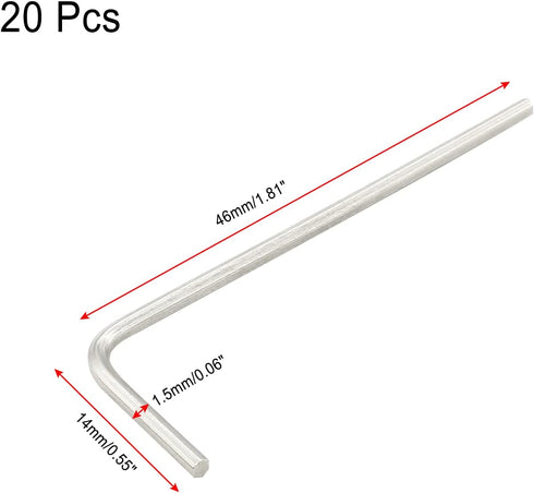 20 Pcs 1.5mm Hex Key Wrench, 1/16" L Shape Allen Wrench, Chrome Vanadium Steel Repairing Tool...