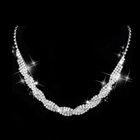 Bride Wedding Crystal Necklace Earrings Set Silver Bridal Choker Necklaces Pendant Jewelry for Women...