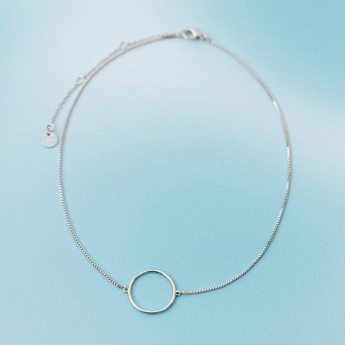 Pura Vida 14" Silver-Plated Circle Charm Choker Necklace - Adjustable Chain, Brass Base - 3" Extender...