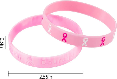 48 Pcs Breast Cancer Bracelets- Pink Ribbon Breast Cancer Awareness Silicone Wristbands Hope Faith Strength Courage Wristbands for Party Supplies ...