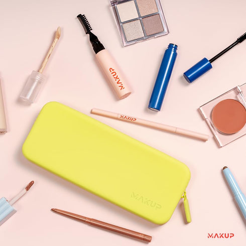 MAKUP Silicone Makeup Bag, Makeup Brush Holder with Zipper for Organizing Cosmetics, Makeup Brushes, Tools and Pencils, Washable Makeup Brush Hold...