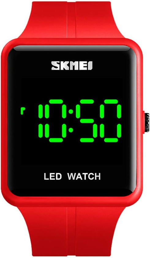 Unisex Square LED Digital Watch Fashion Water Resistant Silicone Sports Wrist Watches (Red A)...