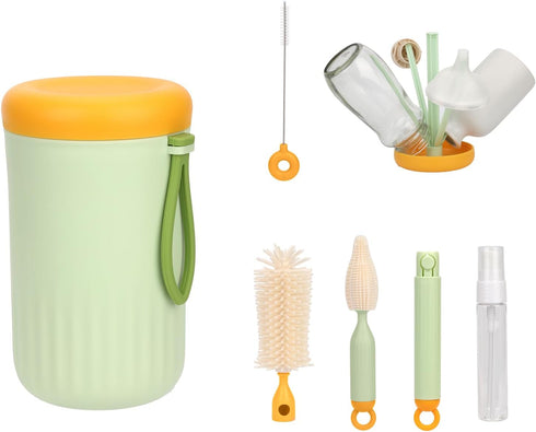 7pcs Travel Bottle Cleaner Kit, 7 in 1 Portable Baby Bottle Brush Set includes Drying Rack Bottle Nipple Straw Cleaning Brush Baby Essentials for ...