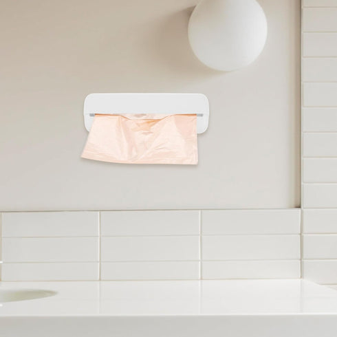 Luxshiny Plastic Bag Holder Wall-mounted Trash Bag Dispenser Kitchen Grocery Bags Storage Easy Hanging over Cabinet Door under Sink Bag Saver Orga...