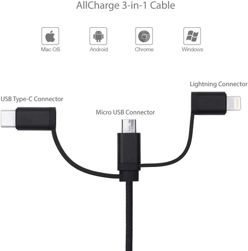 BoxWave Cable Compatible with Alcatel LINKZONE 2 Mobile Hotspot (Cable AllCharge 3-in-1 Cable for Alcatel LINKZONE 2 Mobile Hotspot - Jet Black...