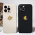 Casechics Compatible with iPhone Case,Silicone Cute Couple Matching Cartoon Sun Moon Camera Lens Protection Soft Shockproof Cover Phone Case (Whit...