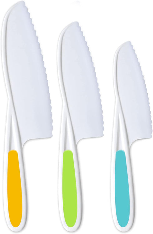 MGS Kids Knife Set of 3 for Cooking and Cutting Cakes, Fruits and Veggies Perfectly Safe for Kids Toddler Knife Set for Real Cooking...