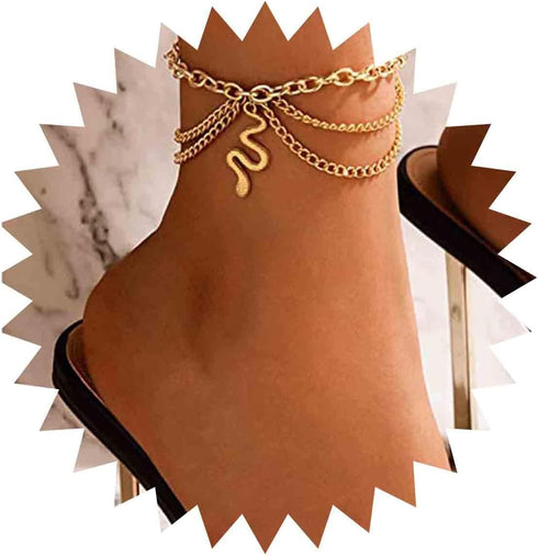 Punk Layered Snake Anklet Bracelet Gold Snake Ankle Bracelet Chunky Serpent Anklets Gothic Multi Chain Ankle Bracelet Vintage Foot Chain Jewelry f...