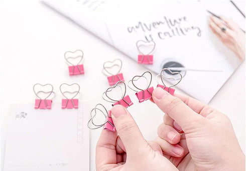 Pink Clip Heart Hollow Out Metal Binder Clips Notes Letter Paper Clip Office Supplies Paper Clamps, Binderclips, Clips for Paperwork, Home, School...