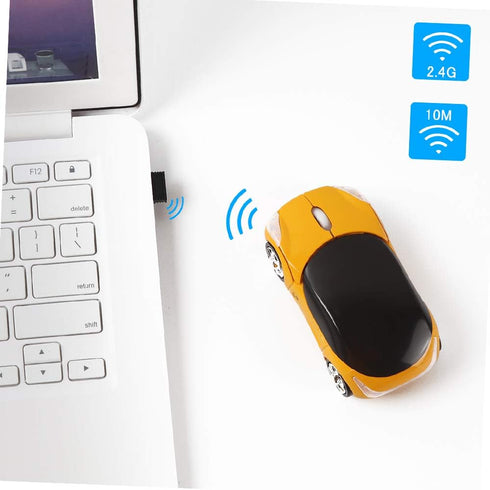 2.4GHz Wireless Mouse Cool 3D Sport Car Shape Ergonomic Optical Mice with USB Receiver for PC Laptop Computer Women Small Hands(Yellow)...