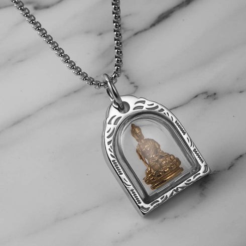 HZMAN Vintage Stainless Steel Tibetan Amitabha Buddha Pendant Mala Prayer Buddhist Necklace Lucky Amulet...