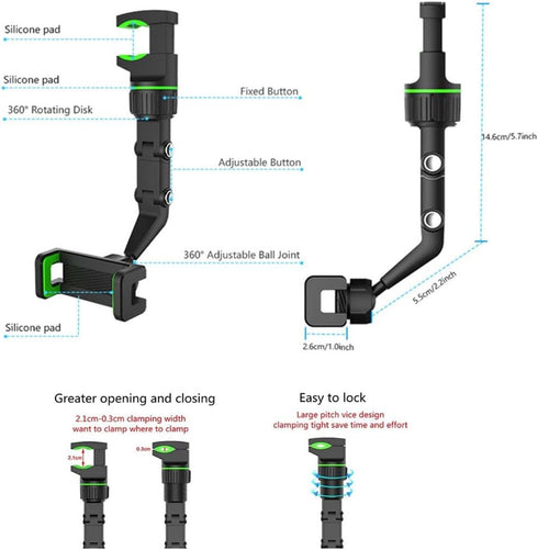 YCNASSS New 360° Rearview Mirror Phone Holder for Car Multifunctional Mount Phone and GPS Holder Universal Rotating Car Phone Holder, Cell Phone A...