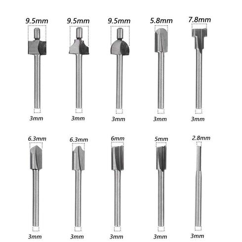 Mesee 10Pcs HSS Router Bits 1/8"(3mm) Shank Carbide Engraving Bit Set Fit Rotary Tool Tools for DIY Woodworking Edge Grooving Carving Milling Trim...
