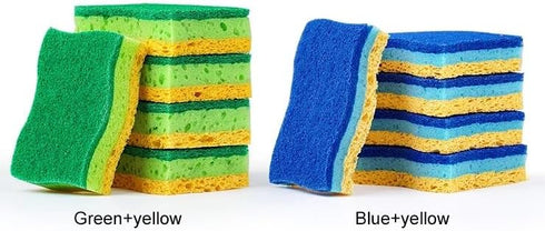Graham & Ash Co 6 Pack Natural Sponges Plant Based Wood Pulp Non Scratch Sisal Scrubber for Kitchen Bathroom and All Surfaces (6, Blue & Yellow)...
