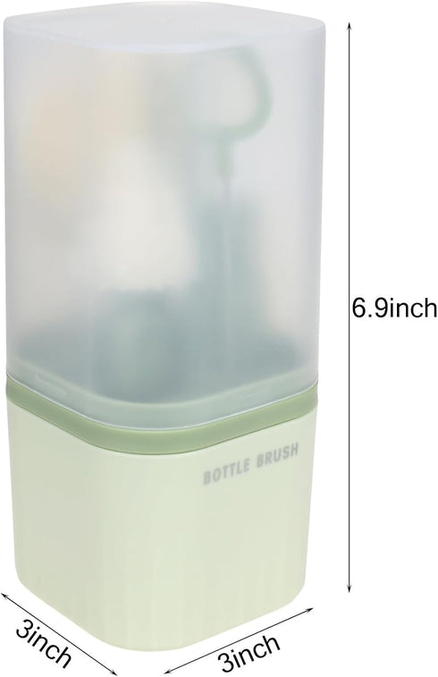 Silicone Baby Bottle Brush Set, includes Baby Bottle Brush, Nipple Brush, Straw Brush, Spout Brush, Drying Rack and Storage Box, Portable and Trav...