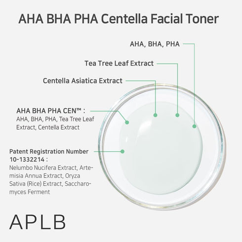 APLB AHA BHA PHA Centella Facial Toner | AHA BHA PHA CEN™ 16.4% 5.41 FL.OZ/Korean Skincare, Exfoliant, Replenishing moisture, Revitalize for gentl...