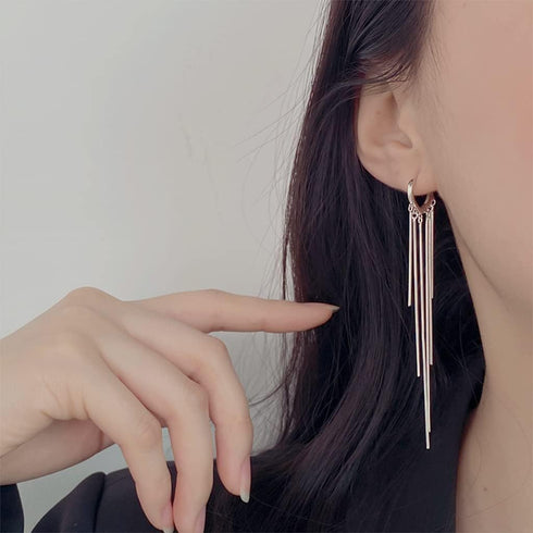 Sterling Silver Women's Tassel Earrings Gold 925 Silver Chandelier Threading Long Gold Dangle Earrings...