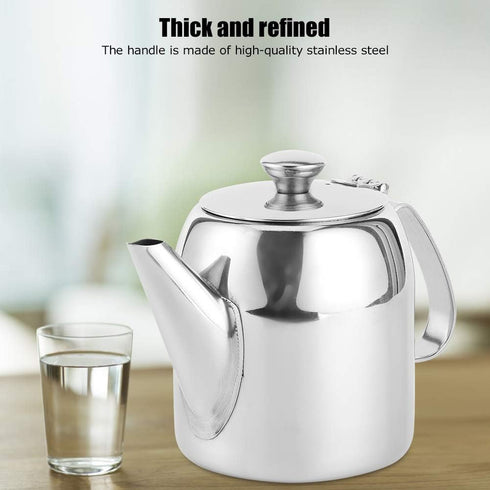 Stainless Steel Teapot, Round Coffee Tea Pot Water Kettle Cold Short Spout Pour Over Coffee Kettle for Kitchen Hotel Restaurant Conference Room, S...