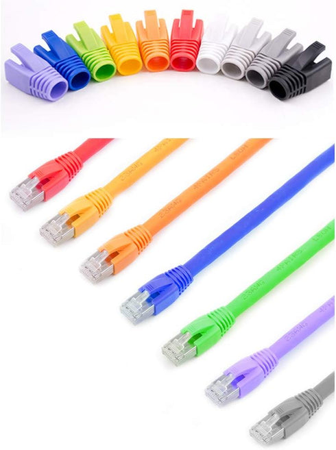 50 Pcs Cat7 Cat7A Cat8 Strain Relief Boot, RJ45 Plug Connector Cover Modular Network Plug Connector Cap Cable Connector Boots, Blue...