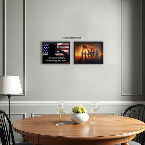 Posterizer 2 pcs-Patriotic Sayings-US Flag and Soldiers-Patriotic & Military Art-Quotes- Decor for Home & Office- unframed wall art...
