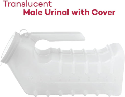 Dealmed Male Urinal with Attached Cover – Portable Urinals for Men with Translucent Receptacle, Shields Odors and Avoids Spills, 1 Ounce Increment...