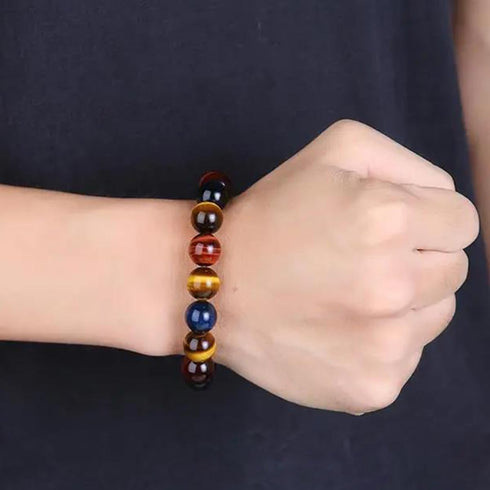 Tiger Eye Bracelet,10MM Relax Anxiety Triple Protection Bracelet Spiritual Crystal Gemstones Beaded Bracelets for women men Bring Luck And Prosper...
