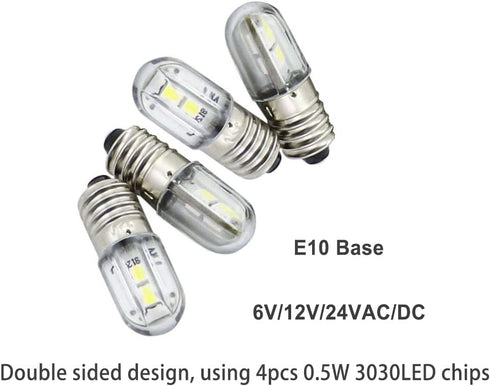 E10 Led Bulb 6vdc/ac 1w Super Bright 100Lumens Indicator Light Warm White Color,Pack of 10...