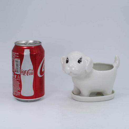Cute Dog Succulent Planter Pot with Drainage Tray, White Ceramic Flower/Cactus Container, Animal Bonsai Holder for Air Plants...