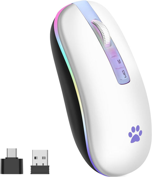 Wireless Mouse, Backlit LED Portable Slim Computer Mouse for Laptop, PC, Computer, MacBook, iPad, Chromebook, Notebook, 2.4G Rechargeable Wireless...