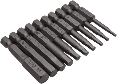 10Pcs 50mm 1/4 Inch Hex Shank S2 Steel Hex Screwdriver Head Allen Hand Held Wrench Drill Bit Set 5/64-5/16 Magnetic Hex Bit Set...