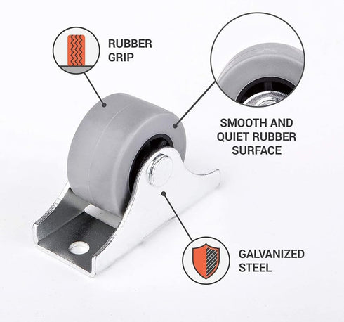 (Pack of 8) 1"" / (25 mm) Small Wheel Castors Rubber Wheels for Furniture Not Swivelling Non-Plastic Casting Device & Equipment Small Wheel Caster...