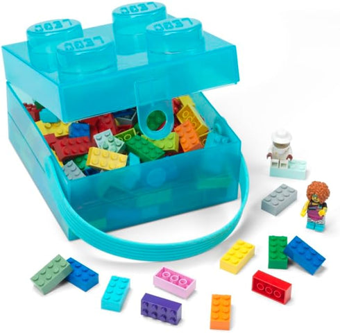 LEGO Box with Handle, Portable Storage Box, Translucent Light Blue...